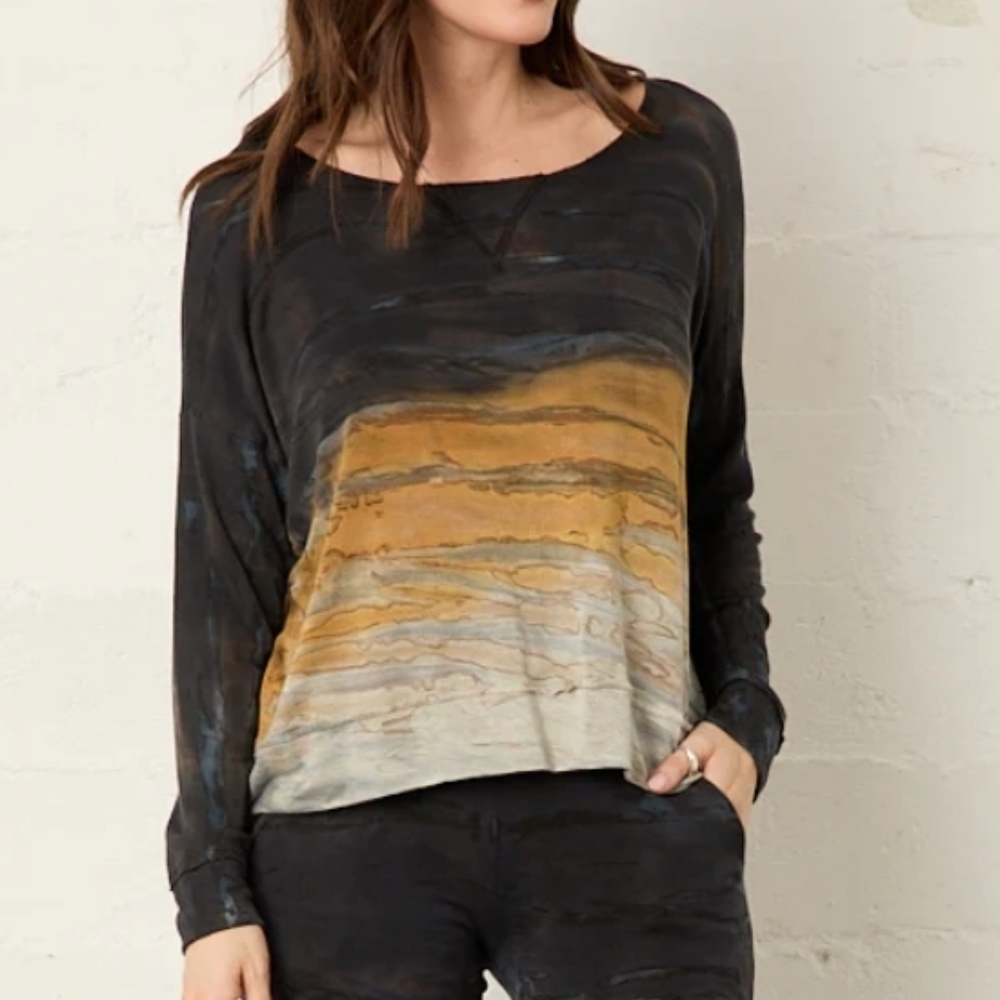 River + Sky Black and Gold Tie Dye "Good Morning Sweatshirt" Size M, NWT
